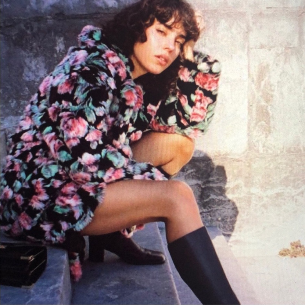 NWOT! The Kooples Neon Rose Floral-Print Faux-Fur Coat - Picture 8 of 13